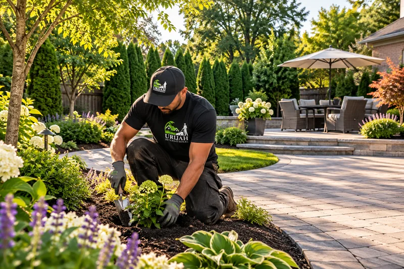 Garden planting and backyard patio landscaping illustration